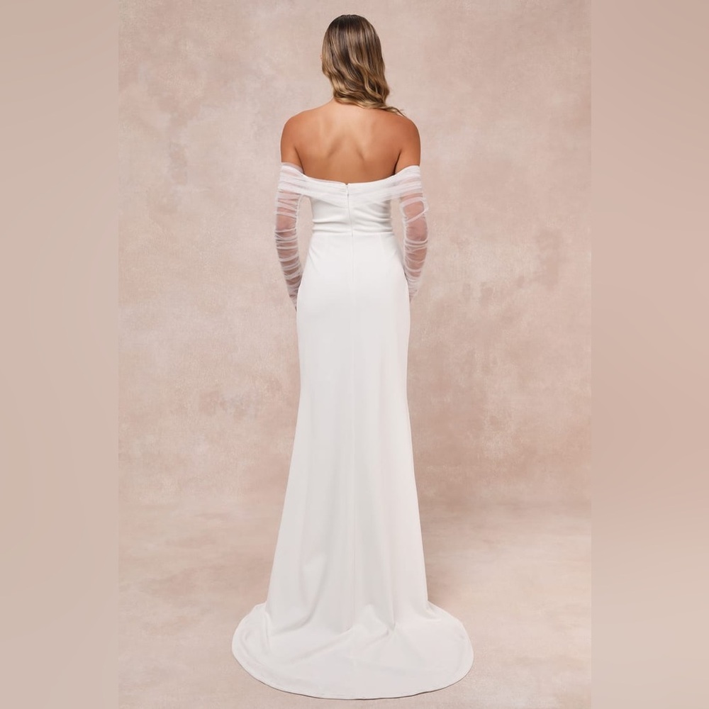 Lulus Beautifully Beloved White Mesh Off-the-Shoulder Maxi Dress - Picture 3 of 7